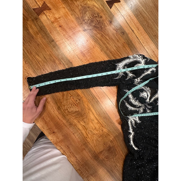 A.J. Bari Vintage 100% Silk Beaded Sequin Gown 80s 90s Asymmetric M - Picture 11 of 16